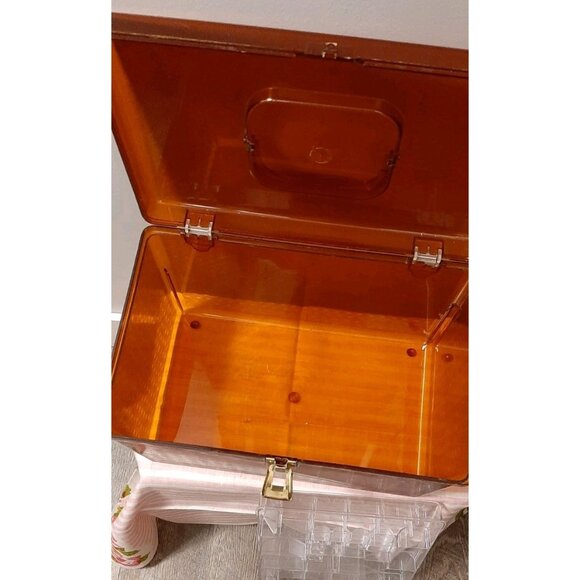 Vintage WIL HOLD Wilson Plastic Burnt Orange Translucent Sewing Box 2 Trays USA - Picture 7 of 9